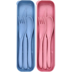 Travel Utensils, Set with Case, 2 Pack Reusable, Wheat Straw Portable Knife Fork Spoons Tableware (Brand: SLequipo)