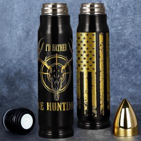 Bullet Tumbler, I'D Rather Be Hunting, USA Flag, Stainless Steel (Color: 34oz-I'D Rather Be Hunting)