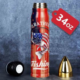 Bullet Tumbler, I'D Rather Be Fishing, USA Flag, Fishing Gifts for Men Dad Him (Color: 34oz-I'D Rather Be Fishing)