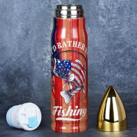 Bullet Tumbler, I'D Rather Be Fishing, USA Flag, Fishing Gifts for Men Dad Him (Color: 17oz-I'D Rather Be Fishing)