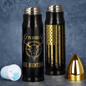 Bullet Tumbler, I'D Rather Be Hunting, USA Flag, Stainless Steel (Color: 17oz-I'D Rather Be Hunting)