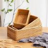 Wicker Basket, 3pcs Hand-Woven Rattan  Fruit Tea Snack Bread Basket, Cosmetic, Rectangular Storage Box