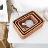 Wicker Basket, 3pcs Hand-Woven Rattan  Fruit Tea Snack Bread Basket, Cosmetic, Rectangular Storage Box