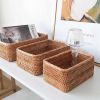 Wicker Basket, 3pcs Hand-Woven Rattan  Fruit Tea Snack Bread Basket, Cosmetic, Rectangular Storage Box